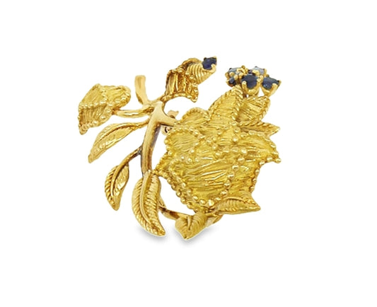 Tiffany & Co. 18k Yellow Gold Sapphire Floral Leaf Pin Brooch