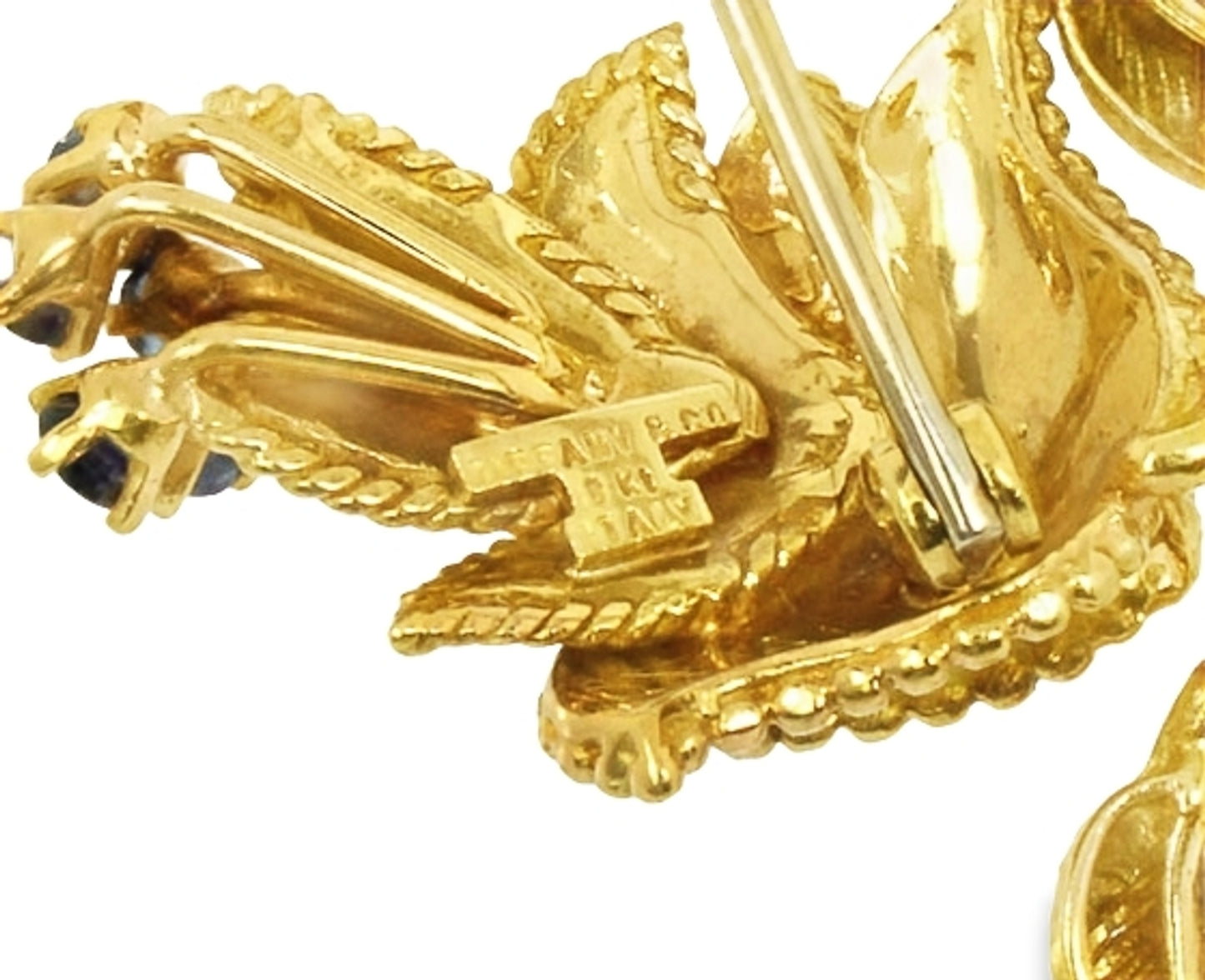 Tiffany & Co. 18k Yellow Gold Sapphire Floral Leaf Pin Brooch