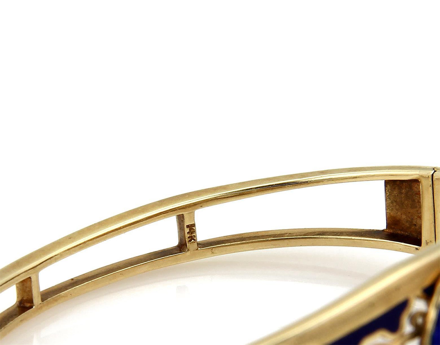 Woman Portrait 14k Gold Ruby Enamel Painted Porcelain Bangle Bracelet