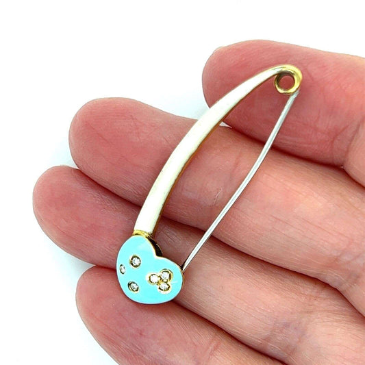 Aaron Basha 18k Gold Diamond Enamel Baby Safety Pin