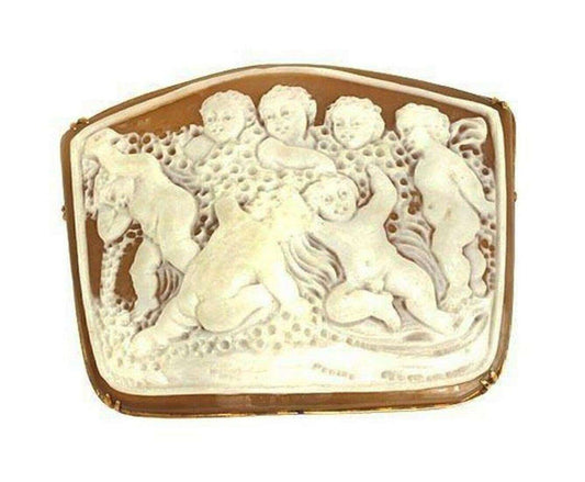 Carved Group Of Cherubs Shell Cameo 18k Pink Gold  Brooch Pendant | Cameos | Brooches, Cameos, catalog, Estate, pins, Vintage | Estate