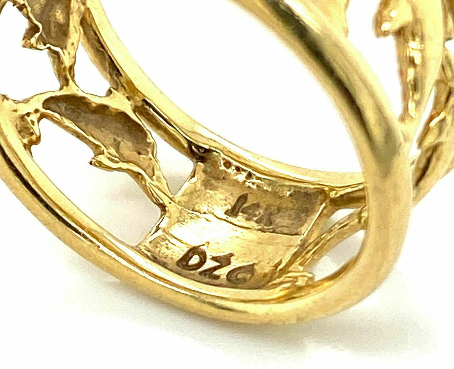 All Around Dolphin 14k Yellow Gold Wide Band Ring - Size 6.5