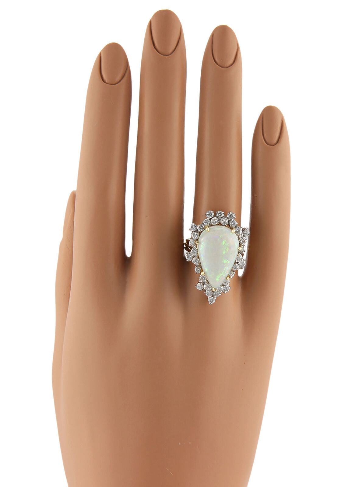 Pear Shaped 8.00ct Australian Opal & Diamond 18k White Gold Ring - Size 6