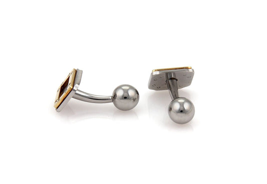 Cartier Santos Rectangular Shape Steel & 18k Gold Bar Bell Stud Cufflinks