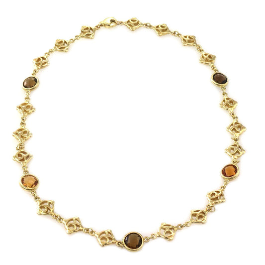 David Yurman Logo Citrine Smoky Quartz 18k Yellow Gold Necklace 15.75"