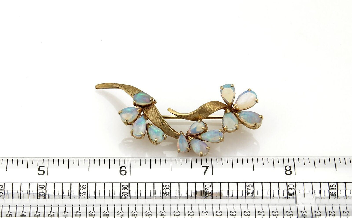 Opal Floral 14k Yellow Gold & Sprig Pin Brooch