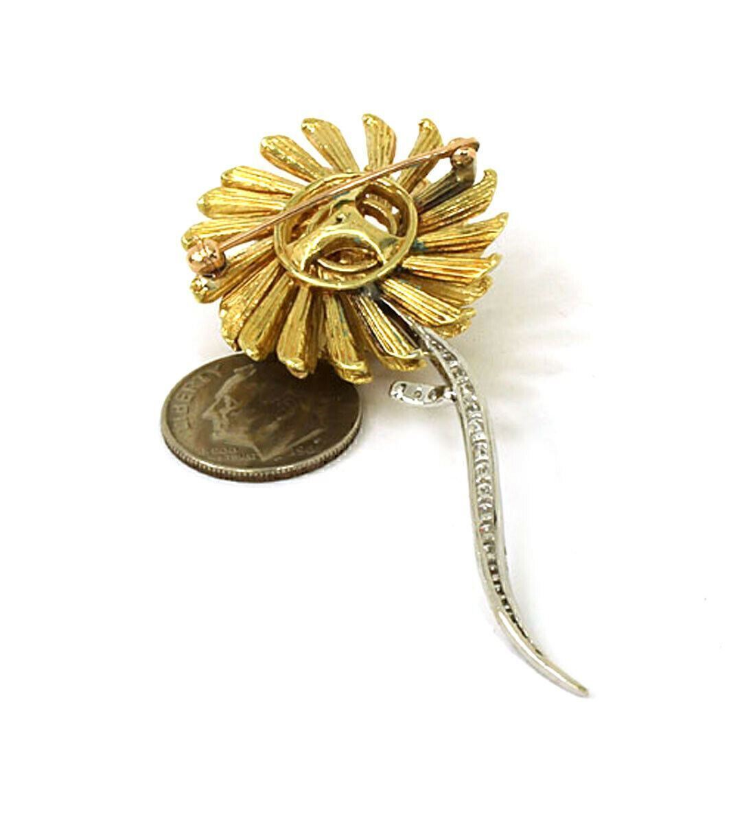 Diamond & Sapphire 18k Two Tone Gold Fancy Flower Pin Brooch