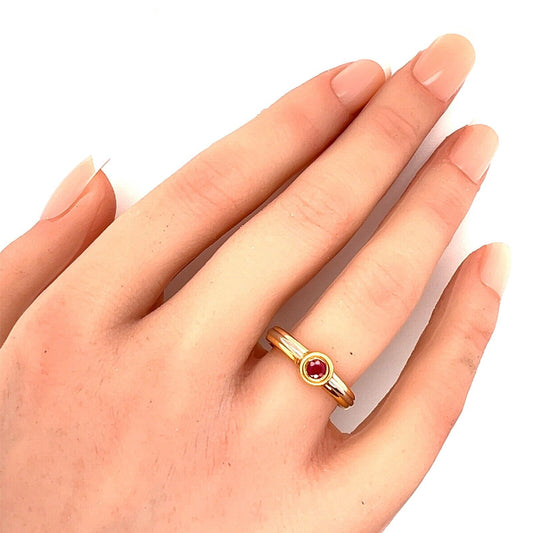 Cartier 18k Tri Color Gold Ruby Stack Band Ring w/Cert - Size 4