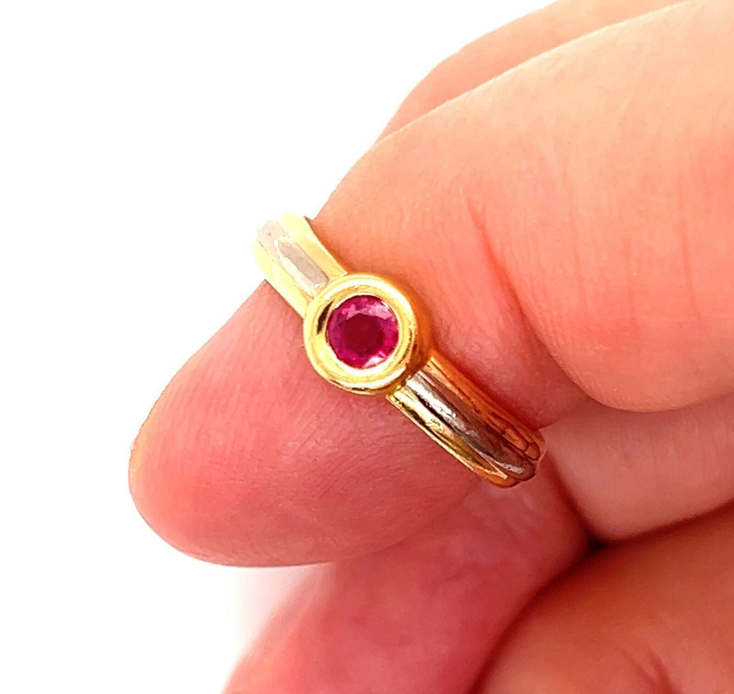 Cartier 18k Tri Color Gold Ruby Stack Band Ring w/Cert - Size 4
