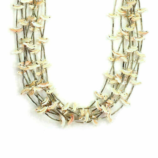 Sterling Silver Multi-Strand Mother of Pearl Fetish Bird Necklace
