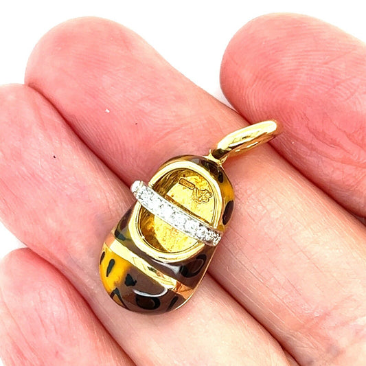 Aaron Basha Diamond Enamel 18k Yellow Gold Shoe Charm Pendant