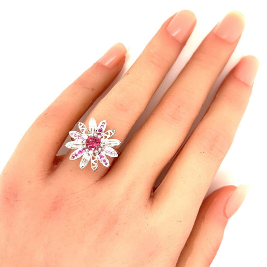 Carrera y Carrera Primavera Tourmaline 18k White Gold Flower Ring - Size 6.5