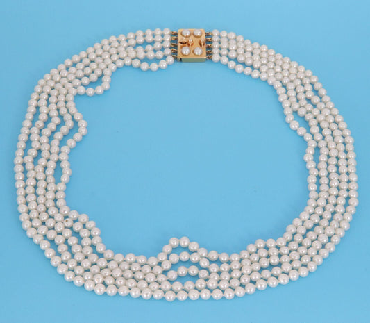Multi Strand 14k Yellow Gold Pearl Necklace