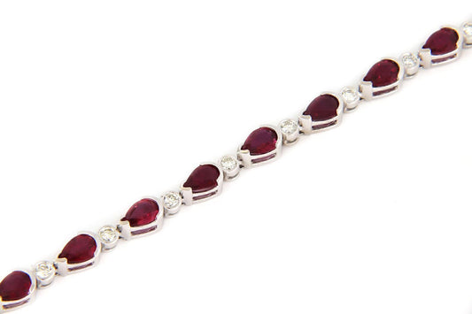 Diamond Ruby 14k White Gold Pear Link Tennis Bracelet