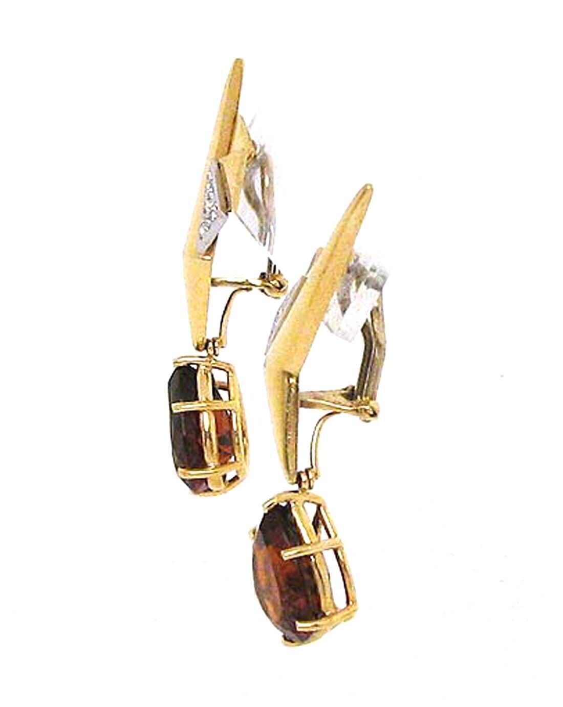 Orange Citrine Diamond 18k Yellow Gold Boomerang Style Dangle Earrings