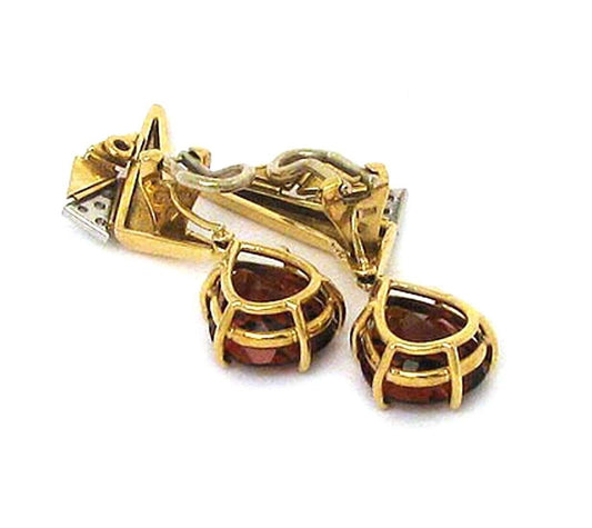 Orange Citrine Diamond 18k Yellow Gold Boomerang Style Dangle Earrings