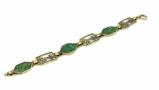 Jade & Multi-Color Enamel 14k Gold Open Link Bracelet