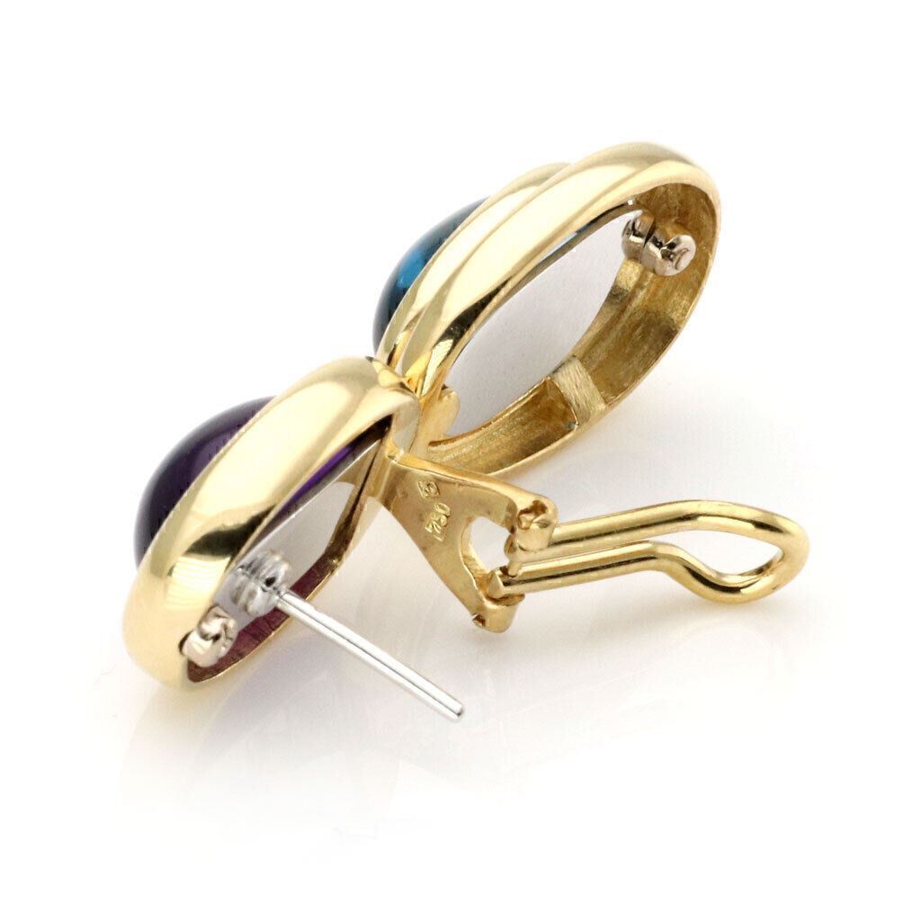 H. Stern Amethyst & Blue Topaz 18k Yellow Gold 2 Oval Tier Post Clip Earrings