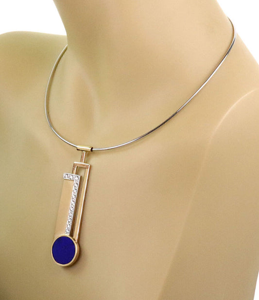 Diamond Lapis 18k Gold Fancy Long Pendant & Cable Necklace