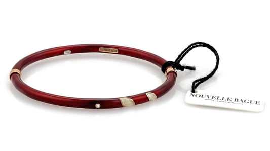 Nouvelle Bague Diamond Red Enamel 18k White Gold Sterling Silver Bangle Bracelet 6.5"