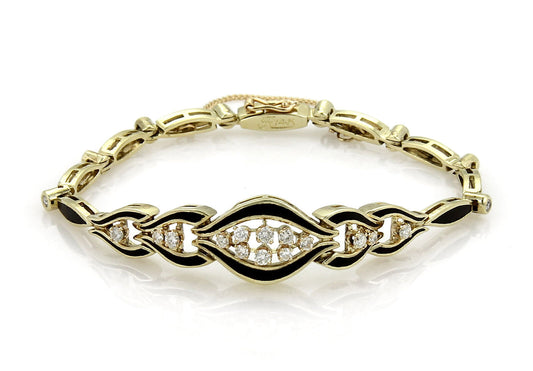 Diamond & Enamel 14k Yellow Gold Link Bracelet