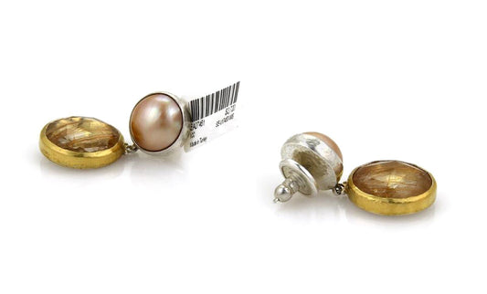 Gurhan Red Agate Mabe Pearls Sterling Silver & 24k Overlay Gold Earrings