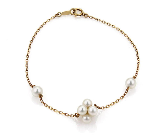 Mikimoto Akoya Pearls 18k Yellow Gold Cluster Charm Chain Bracelet
