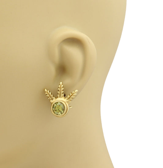 Elizabeth Rand Peridot 18k Yellow Gold Leaf Design Post Clip Earrings