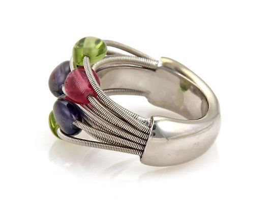 Marco Bicego Multiple Gemstones 18k White Gold Flex Band Ring - Size 7