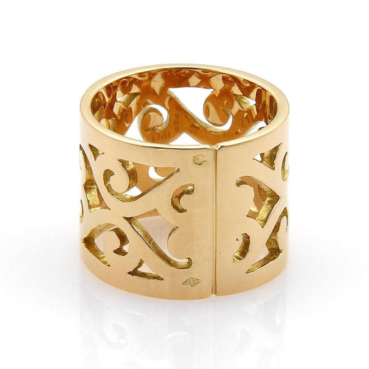 Hermes 18k Yellow Gold Open Swirl Pattern 15mm Wide Band Ring - Size 6