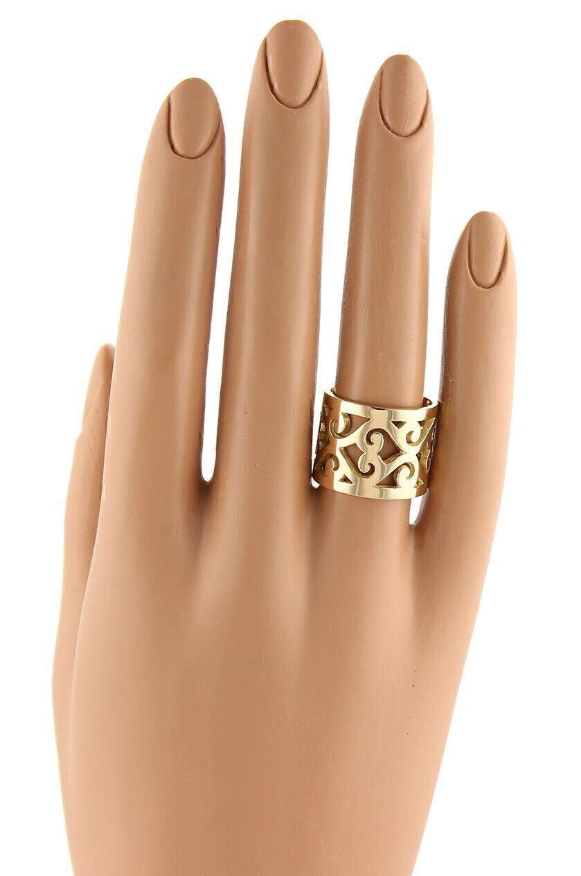 Hermes 18k Yellow Gold Open Swirl Pattern 15mm Wide Band Ring - Size 6