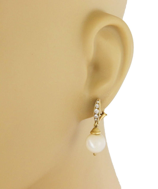 Elizabeth Rand Diamond Mother of Pearl 18k Yellow Gold Clip On Dangle Earrings