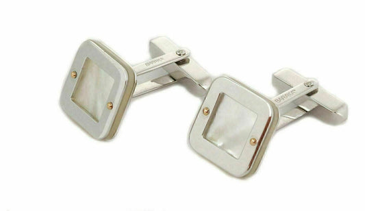 Baraka Mother of Pearl 18k Two Tone Gold Square Top Stud Cufflinks