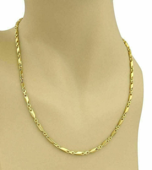 Fancy Long Bar Oval Link 24k Gold Chain Necklace