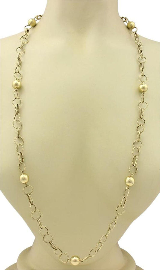 Balls & Twisted Wire 14k Yellow Gold Link Chain Necklace 35"