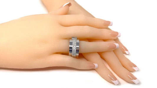 Asprey Keria 18k White Gold & Diamond 12mm Spinning Wide Band Ring - Size 7.5