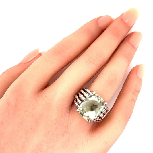 David Yurman Diamond Prasiolite Sterling Silver 5 Split Shank Cocktail Ring - Size 5