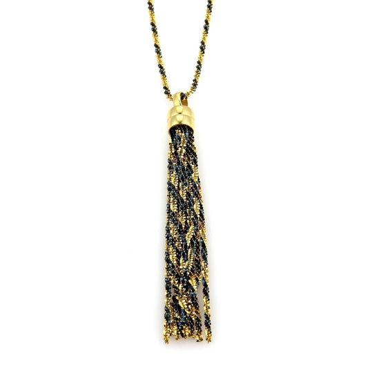 Black & Yellow 14k Gold Twisted Design Tassel Necklace