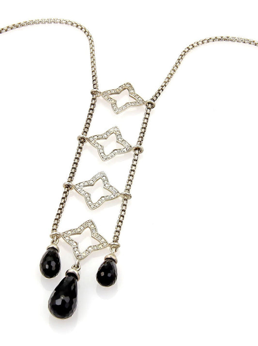 David Yurman Quatrefoil Diamonds & Briolette Onyx Drop Pendant Necklace