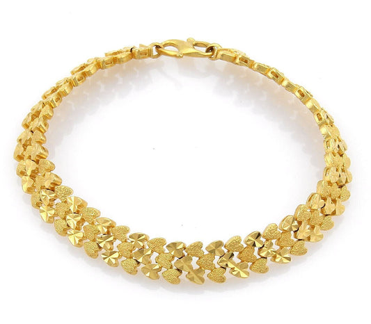 Textured 22k Gold Heart Link Bracelet