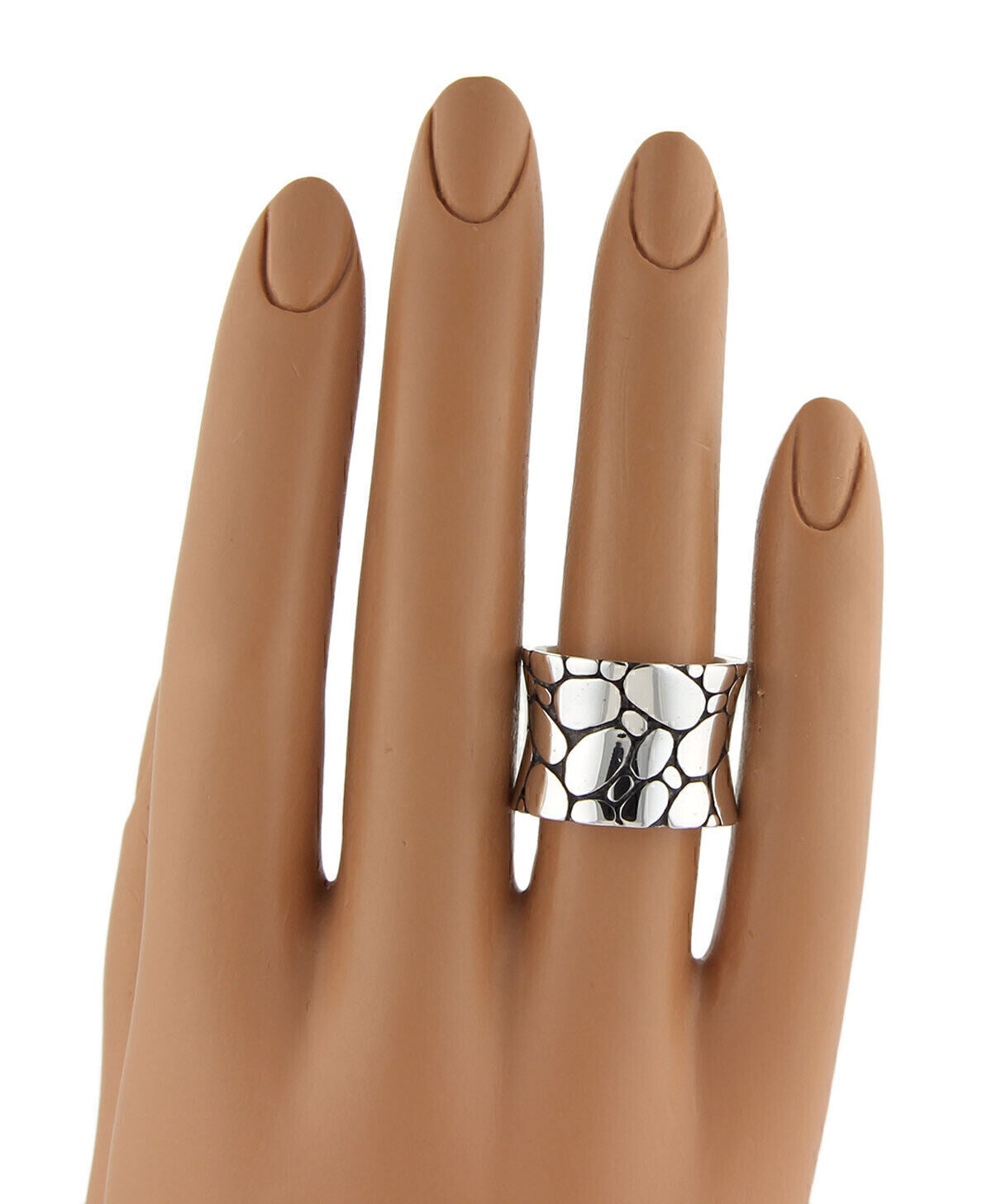 John Hardy Kali Pebble 15mm Wide Sterling Silver Band Ring - Size 5.5