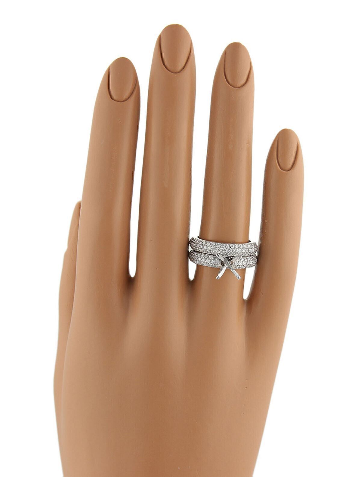 Platinum Diamond Set of Engagement Semi Mount & Wedding Band Ring - Size 6