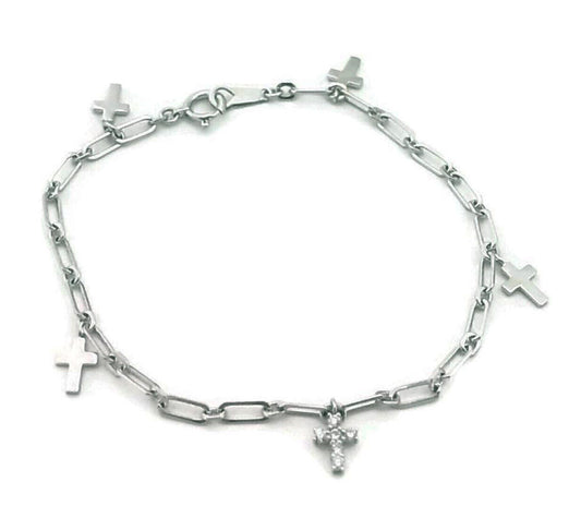Vendome 18k White Gold Diamond Cross Charms Link Bracelet