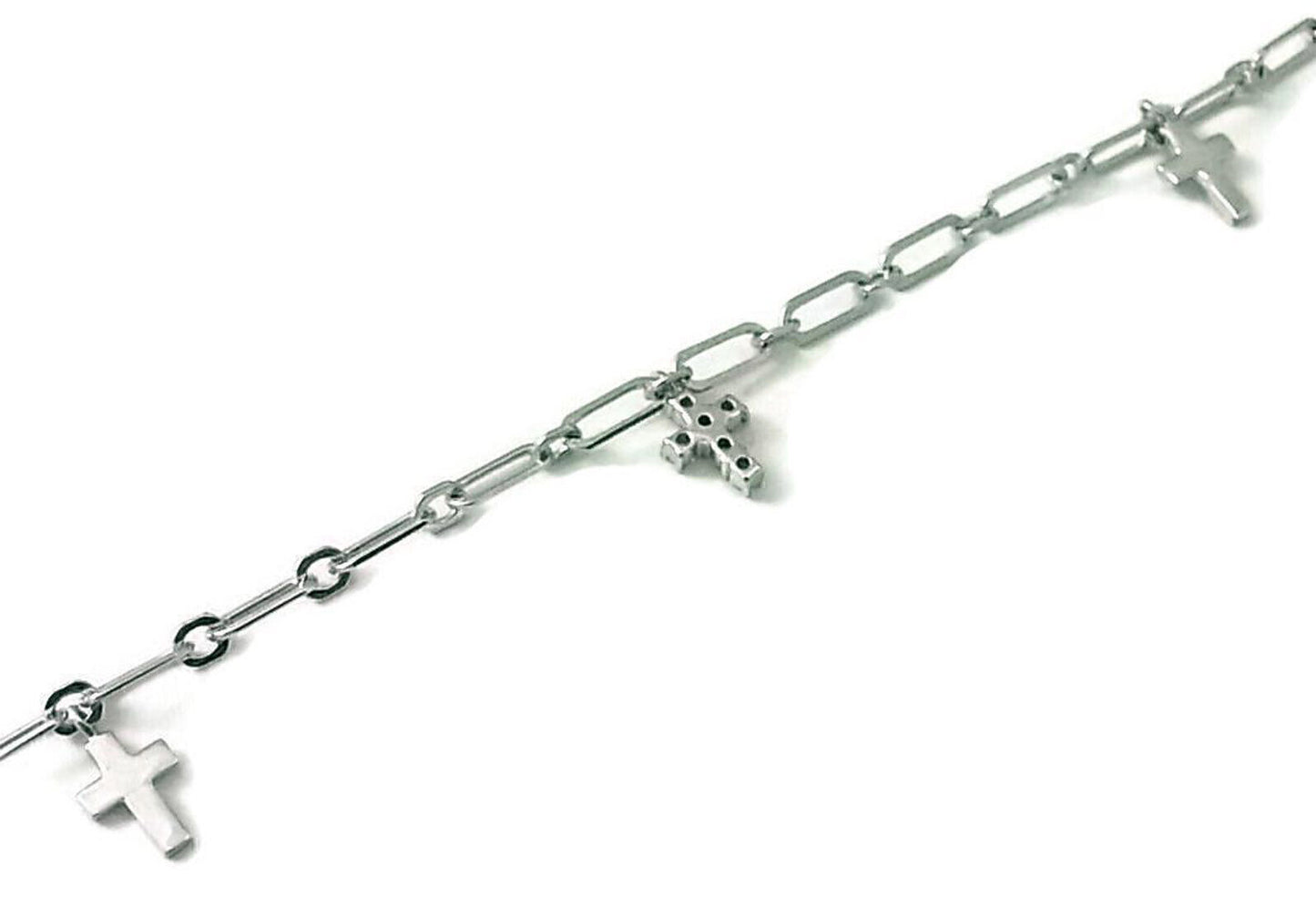 Vendome 18k White Gold Diamond Cross Charms Link Bracelet