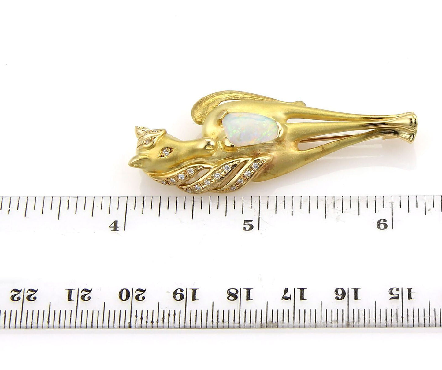Horse Fire Opal & Diamonds 18k Yellow Gold Pendant Pin Brooch