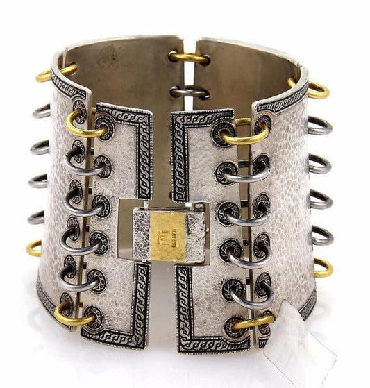 Gurhan Lancelot 24k Gold OVerlay & Sterling Wide Hammered Bracelet