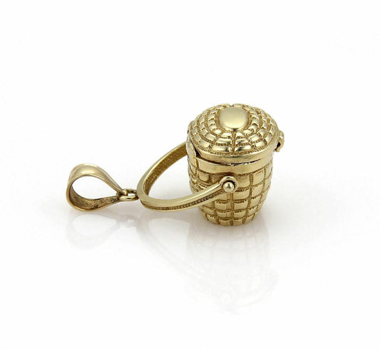 Open & Close 14k Yellow Gold Basket Charm Pendant