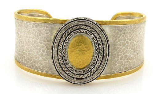 Gurhan Cavalier Sterling  Silver & 24k Gold Accent Cuff Bangle Bracelet