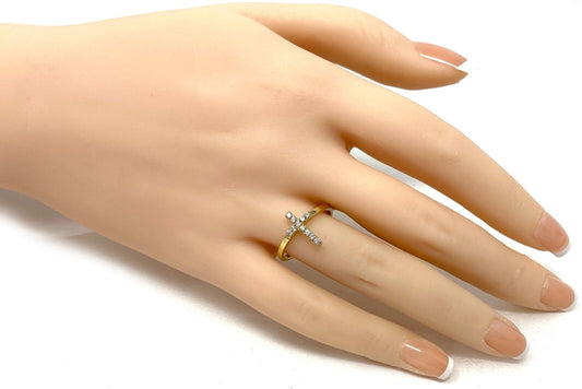 Diamond 14k Yellow Gold Cross Ring - Size 7