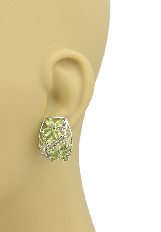 Peridot & Diamonds 14k White Gold Wide Semi Hoop Earrings